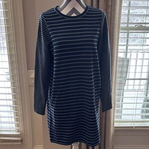 LOFT Striped Long Sleeve Dress in Navy and Gray